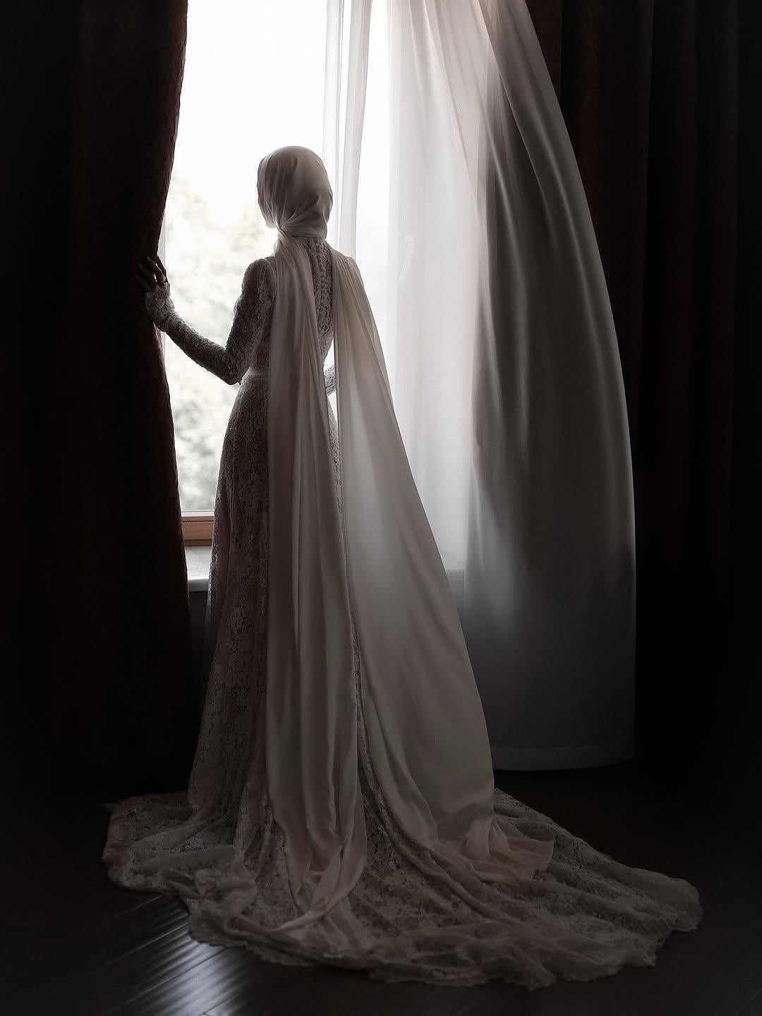 Modest Lace Bridal Gown with Flowing Cape - Hijab Friendly