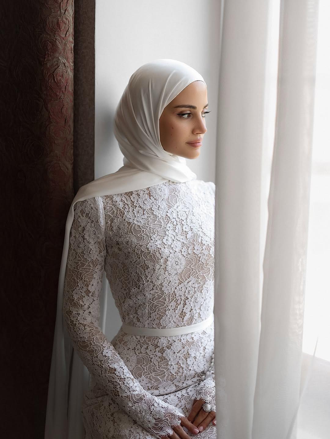 Modest Lace Bridal Gown with Flowing Cape - Hijab Friendly