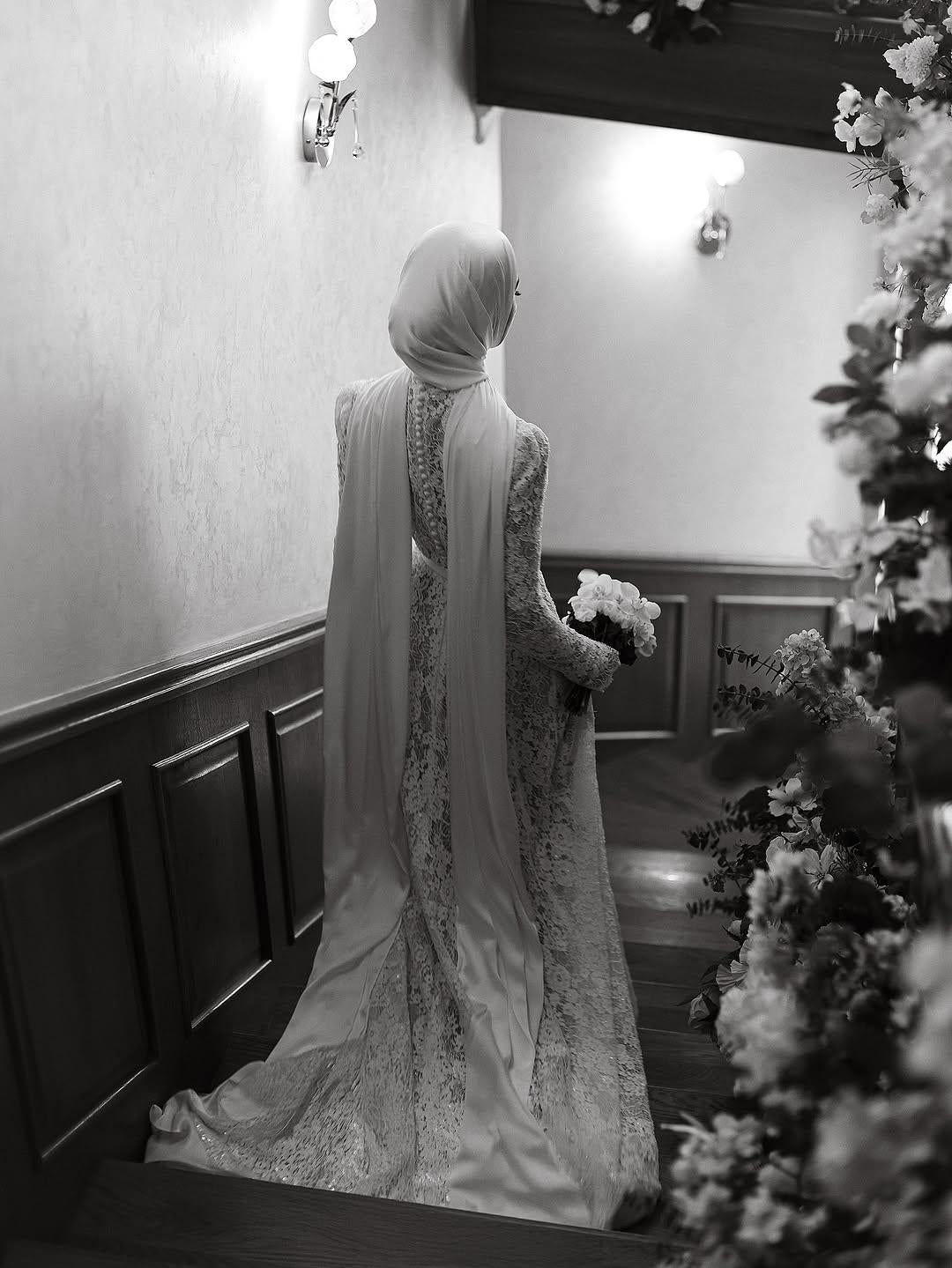 Modest Lace Bridal Gown with Flowing Cape - Hijab Friendly