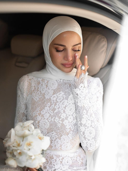 Modest Lace Bridal Gown with Flowing Cape - Hijab Friendly