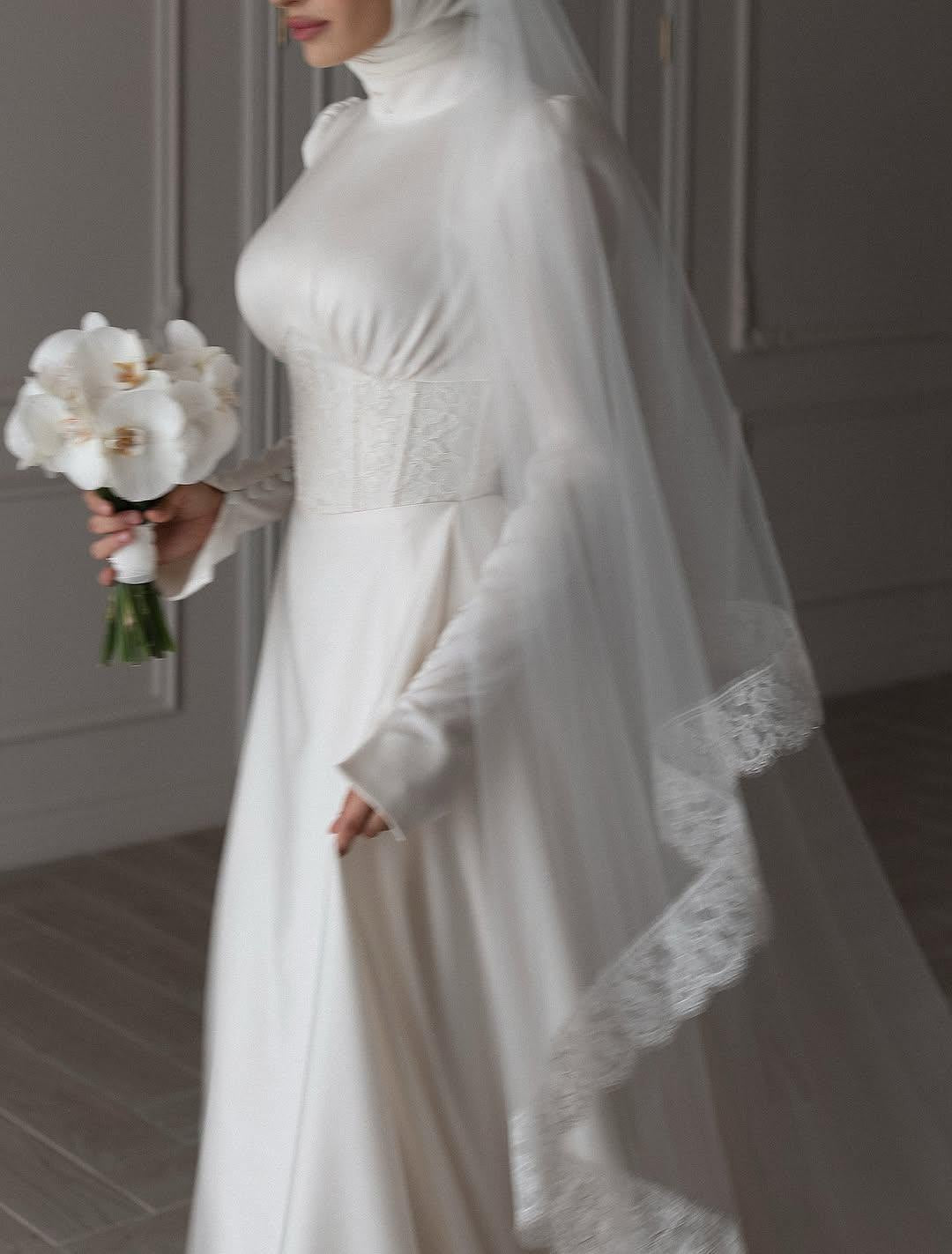 Minimalist High-Neck Satin Bridal Gown with Corset Back