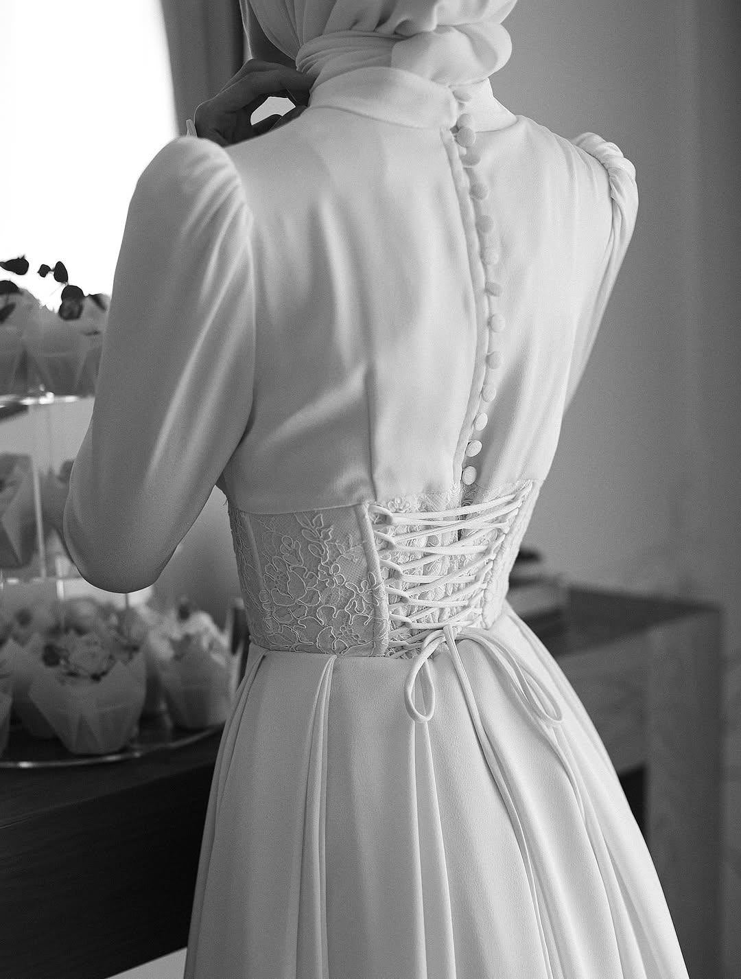 Minimalist High-Neck Satin Bridal Gown with Corset Back