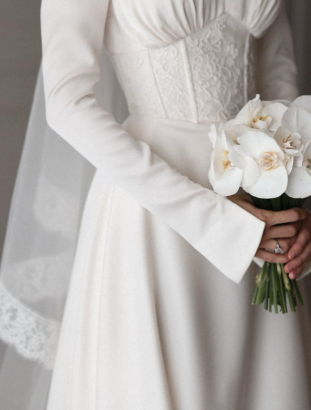 Minimalist High-Neck Satin Bridal Gown with Corset Back