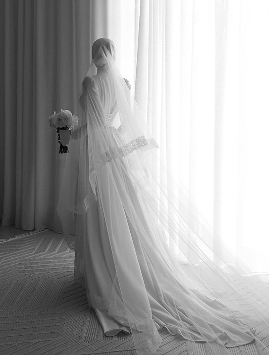 Minimalist High-Neck Satin Bridal Gown with Corset Back